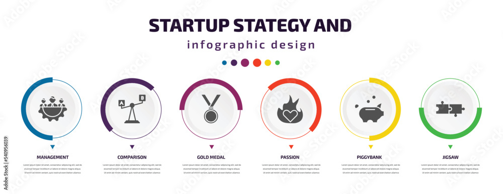 Poster startup stategy and infographic element with icons and 6 step or option. startup stategy and icons s