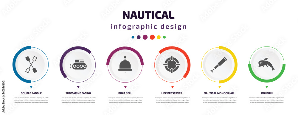 Poster nautical infographic element with icons and 6 step or option. nautical icons such as double paddle, 
