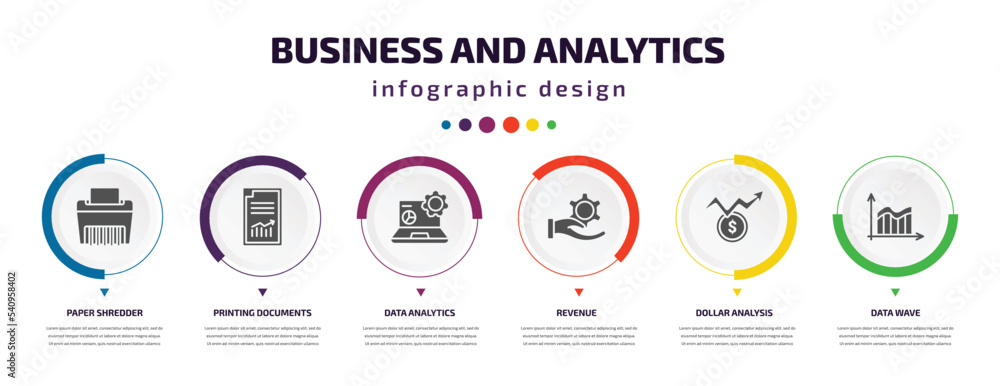 Aufkleber business and analytics infographic element with icons and 6 step or option. business and analytics i