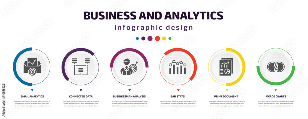 Aufkleber business and analytics infographic element with icons and 6 step or option. business and analytics i