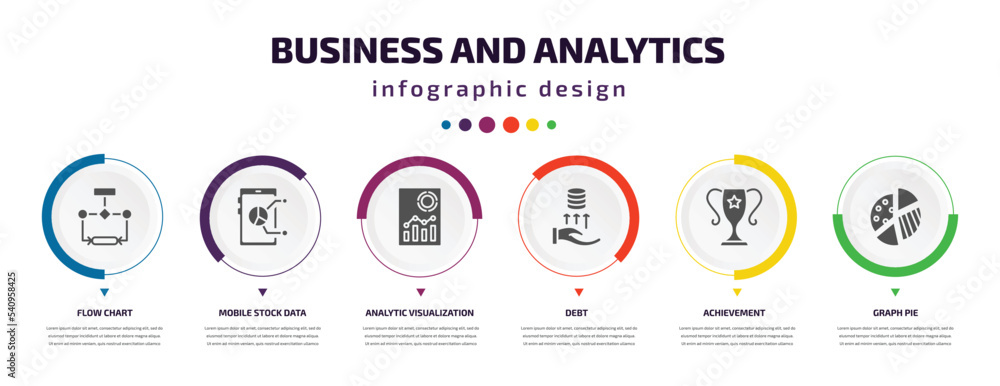 Poster business and analytics infographic element with icons and 6 step or option. business and analytics i