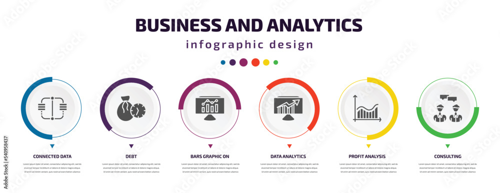 Aufkleber business and analytics infographic element with icons and 6 step or option. business and analytics i