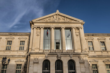 Nice Courthouse (Palace of Justice, 1885) - imposing law courts built in neoclassical style at Place du Palais. Nice, French Riviera, France.