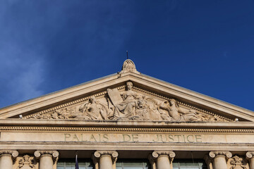 Nice Courthouse (Palace of Justice, 1885) - imposing law courts built in neoclassical style at Place du Palais. Nice, French Riviera, France.