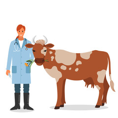 Cow and veterinarian isolated. - 540958887