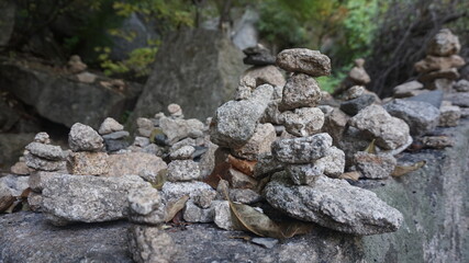 zen. Buddhism. stone towers in the mountains