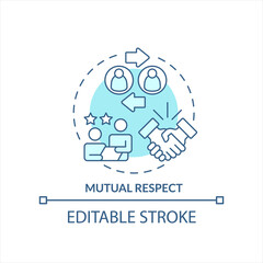 Mutual respect in workplace turquoise concept icon. Worker employer relationship abstract idea thin line illustration. Isolated outline drawing. Editable stroke. Arial, Myriad Pro-Bold fonts used - obrazy, fototapety, plakaty