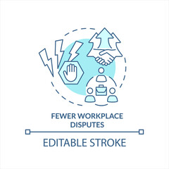 Fewer workplace disputes turquoise concept icon. Work conflicts management abstract idea thin line illustration. Isolated outline drawing. Editable stroke. Arial, Myriad Pro-Bold fonts used