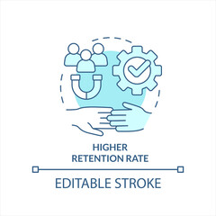 Higher retention rate turquoise concept icon. Talents magnet. Employees engagement abstract idea thin line illustration. Isolated outline drawing. Editable stroke. Arial, Myriad Pro-Bold fonts used
