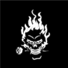 Flaming skull with a rose outline 