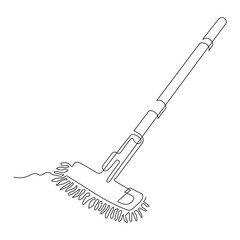 Mop with telescopic handle and microfiber nozzle. For wet house cleaning. Continuous line drawing illustration.