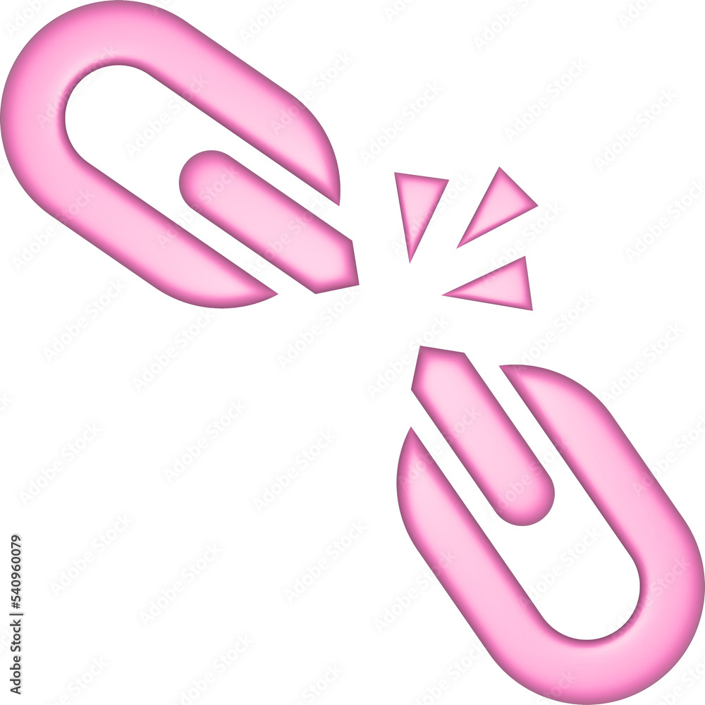 Poster 3d rendering broken chain icon. illustration with shadow isolated on white.