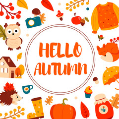 Seasonal background pattern with lots of beautiful elements. Autumn background.