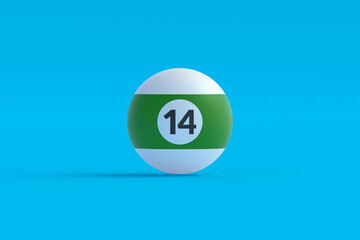 Billiard ball with number 14. Game for leisure. Sports equipment. 3d render