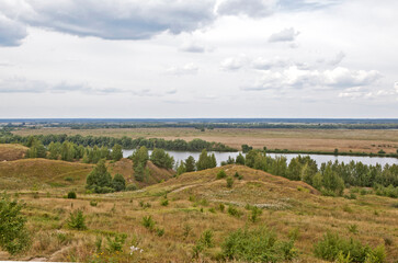 Oka river and coast. Yesenin places. The village of Konstantinovo, Ryazan region. Russia