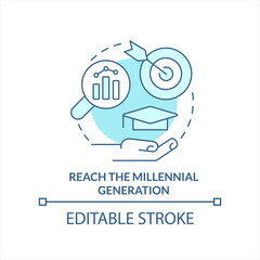Reach millennial generation turquoise concept icon. Gen Z talents engagement abstract idea thin line illustration. Isolated outline drawing. Editable stroke. Arial, Myriad Pro-Bold fonts used