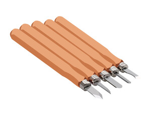 Vector Illustration Wood Carving Chisel isolated on white background. Carpentry hand tools with wooden handle