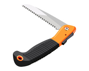 Vector Illustration Hand Pruning Folding Saw isolated. Carpentry hand tools. This saw is used to cut a wide range on the large end of wood thicknesses or trim live shrubs and trees.