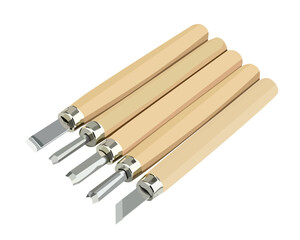 Vector Illustration Wood Carving Chisel isolated on white background. Carpentry hand tools with wooden handle