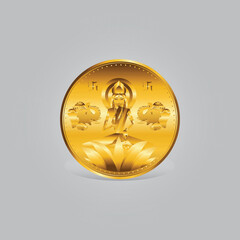 Golden coins of Goddess Laxmi lakshmi for Indian Dhanteras worship Diwali festival celebration creative