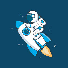 Spaceman On Rocket Cute Illustration © M