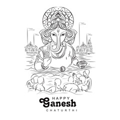Lord Ganesha sketch and  Illustration for Happy Ganesh Chaturthi
