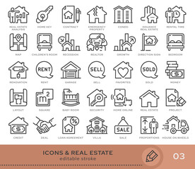 Set of conceptual icons. Vector icons in flat linear style for web sites, applications and other graphic resources. Set from the series - Real Estate. Editable stroke icon.