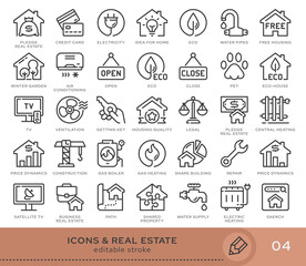 Set of conceptual icons. Vector icons in flat linear style for web sites, applications and other graphic resources. Set from the series - Real Estate. Editable stroke icon.