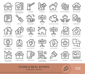 Set of conceptual icons. Vector icons in flat linear style for web sites, applications and other graphic resources. Set from the series - Real Estate. Editable stroke icon.