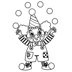 Black and White Cartoon Clown Character. Vector Illustration.