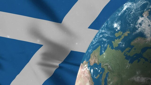 Scotland Map on World Globe with Scotland Flag