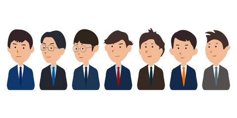 婚活パーティー、街コンのスーツ姿の男性陣、ベクターイラストアイコン素材 © and4me