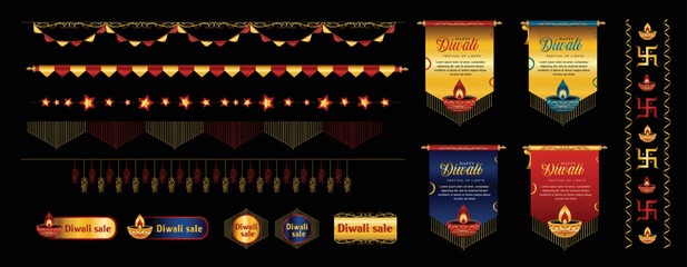 Happy Diwali festival golden scroll, Diwali holiday Background with rangoli, Diwali celebration greeting card, Diwali banner vector.
