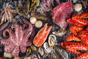 Set of various fresh raw seafood