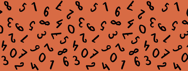 template with the image of keyboard symbols. a set of numbers. Surface template. red orange background. Horizontal image. Banner for insertion into site.