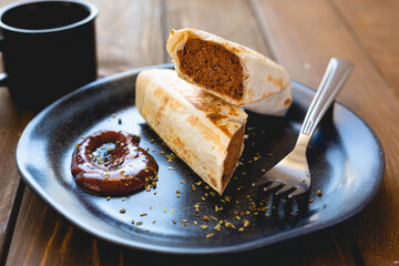 Durum meatballs in lavash. Turkish street food.