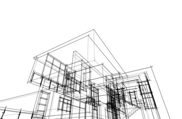 Architectural sketch of a house 3d illustration