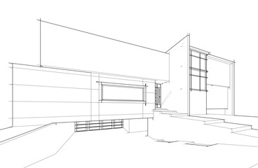 Architectural sketch of a house 3d illustration