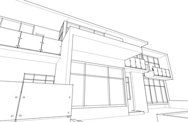 Architectural sketch of a house 3d illustration