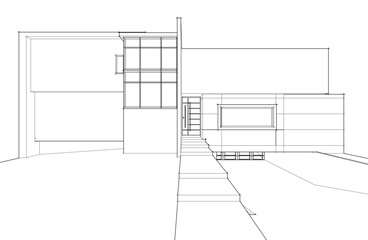 Architectural sketch of a house 3d illustration