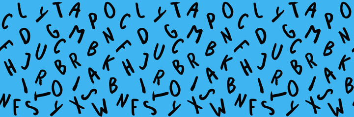 template with the image of keyboard symbols. set of letters. Surface template. blue background. Horizontal image. Banner for insertion into site.