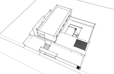 house building sketch architecture 3d illustration