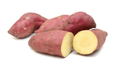 Sweet potatoes on white background