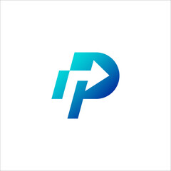 Obraz premium initial P gradation and arrow for technology payment logo