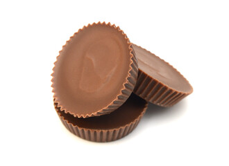 Chocolate pieces on white background