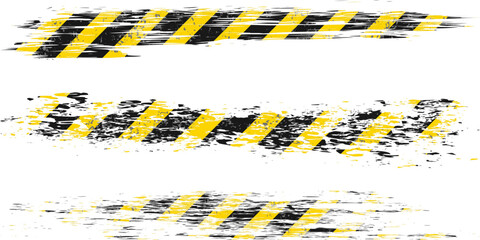 Grunge shapes with black and yellow diagonal stripes. Warning tapes set.	