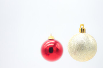 red and silver christmas balls on white background.
Concept of copy space, Christmas background,...
