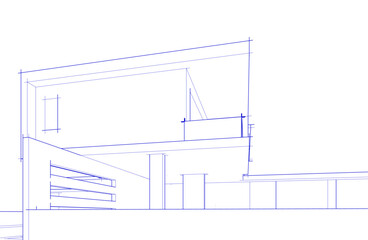 Architectural sketch of a house 3d illustration