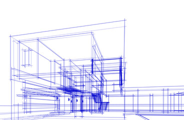 Architectural sketch of a house 3d illustration