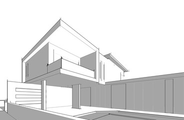 Architectural sketch of a house 3d illustration